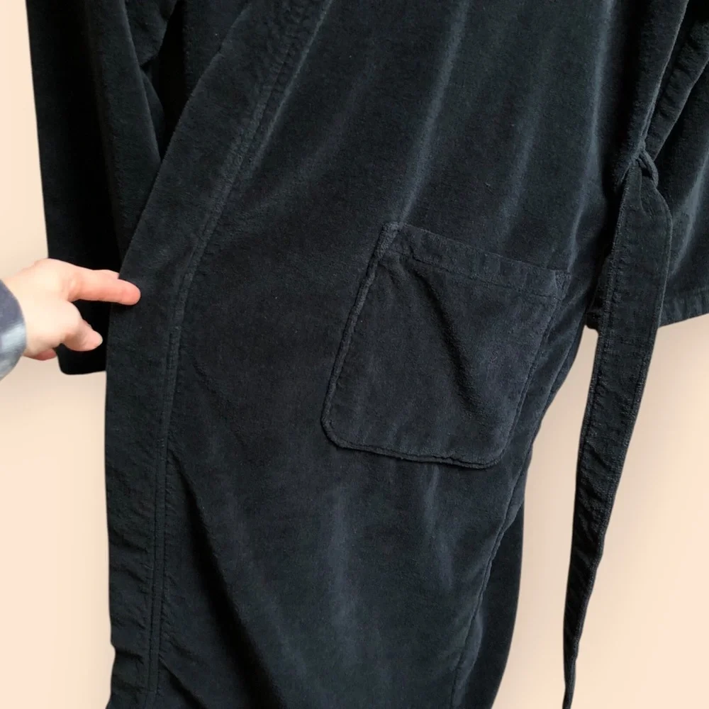 Polo Ralph Lauren MENS Sleepwear Soft Cotton Kimono Velour Robe Black MENS L/XL